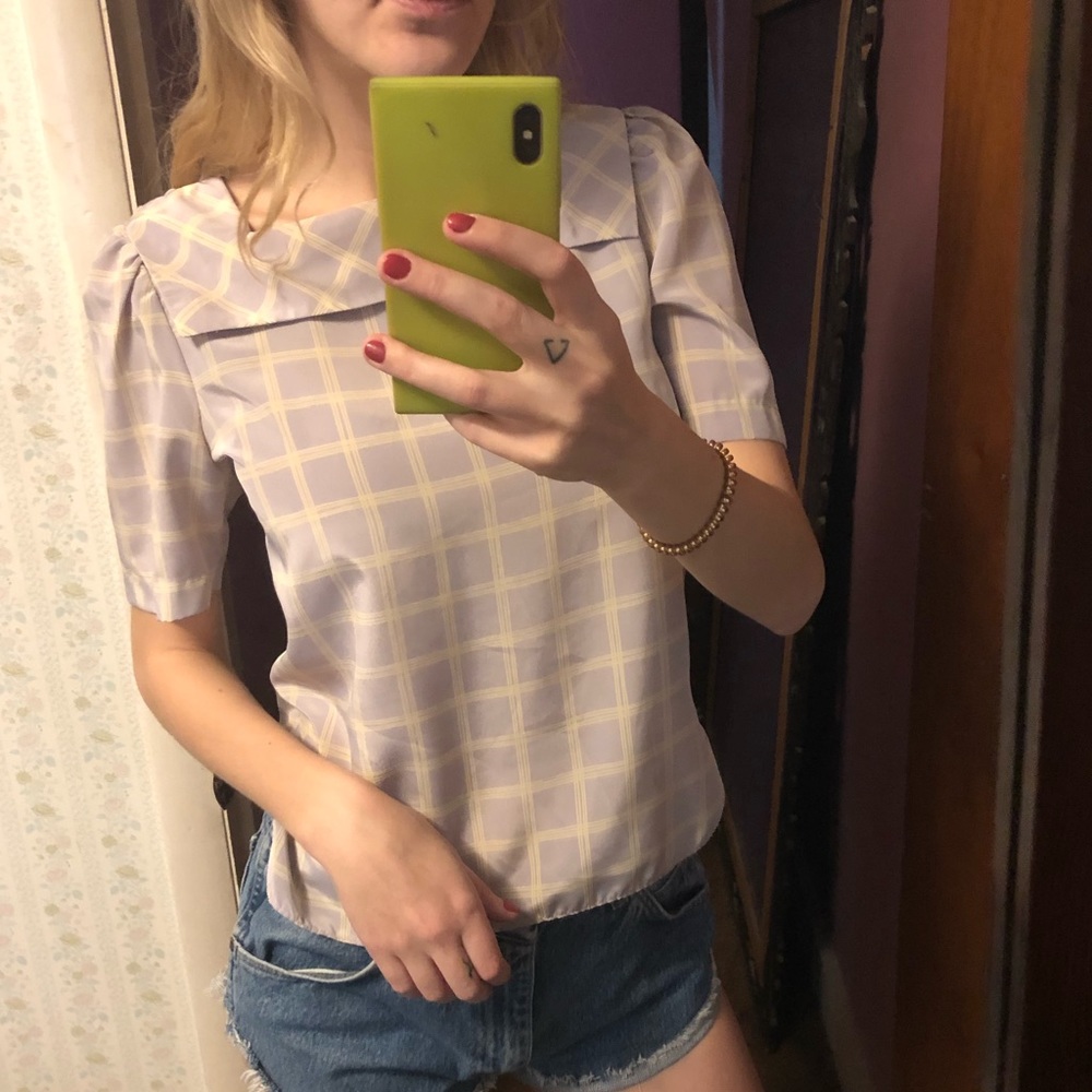 Pastel Plaid Silk Satin Shirt